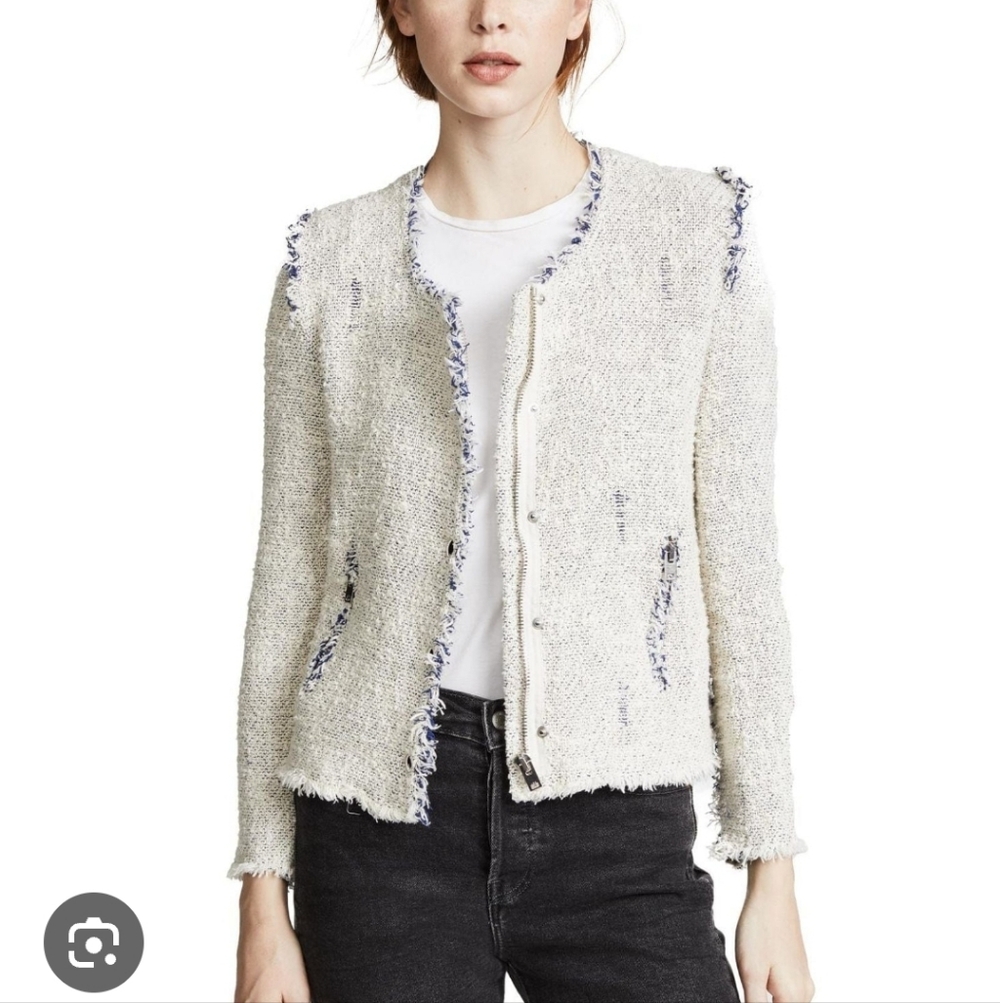 IRO I FR 38 (S) Agnette Tweed Distressed Blazer Jacket I off-white and blue